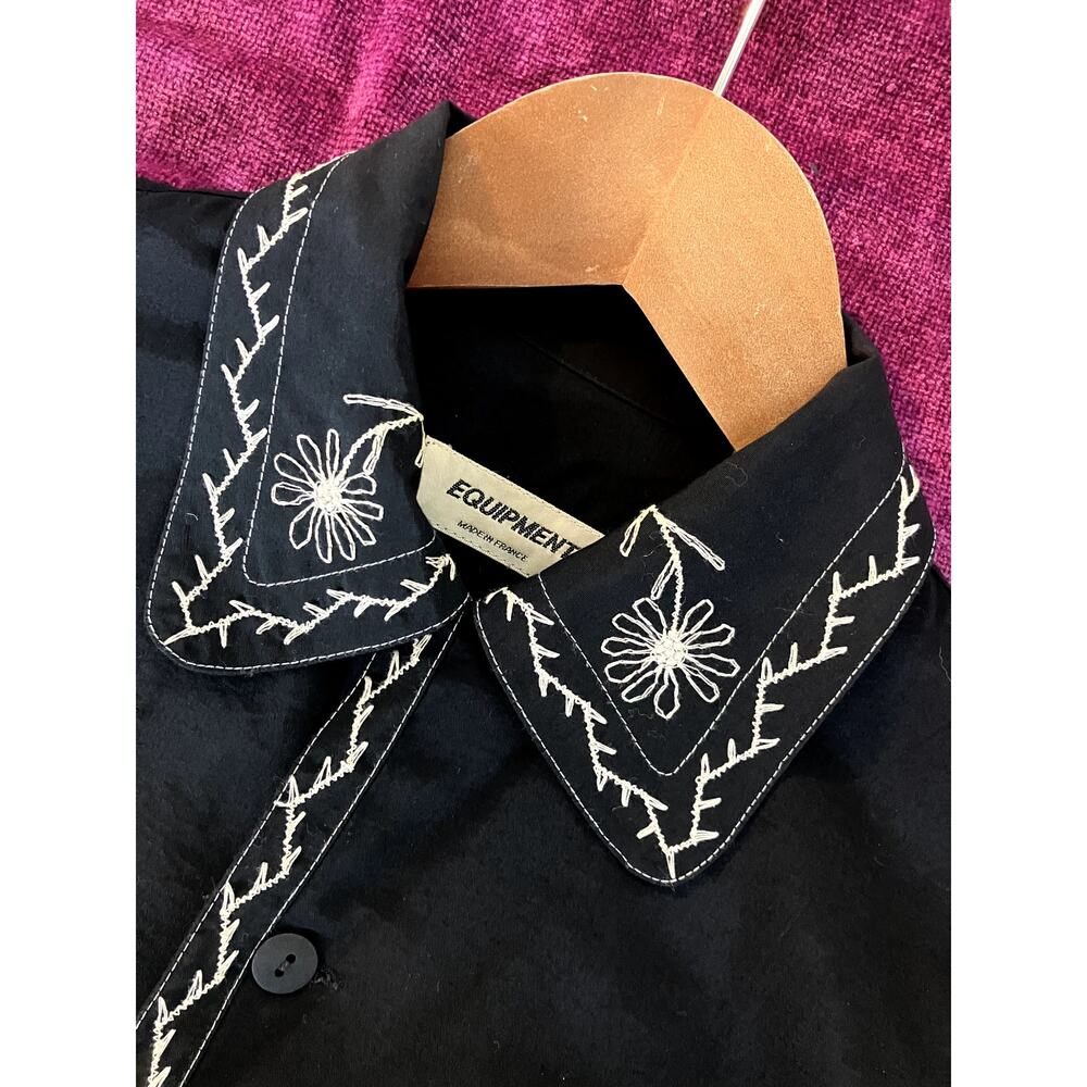 Vintage EQUIPMENT Men's Country Western Embroidered Button Down Small S Black